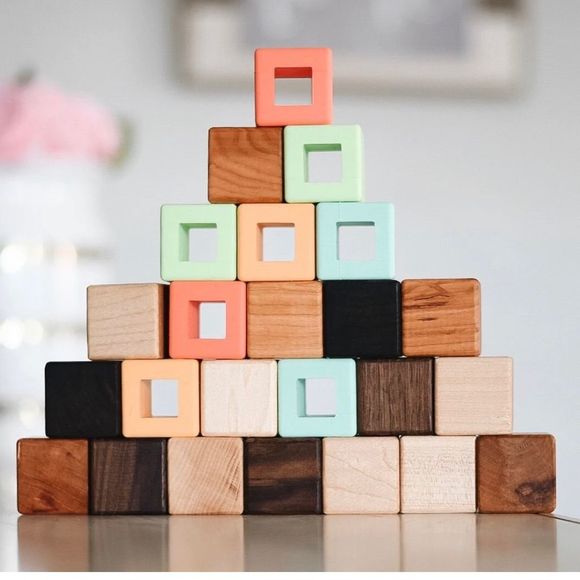 Nobrand Other - Bannor Toys New Silicone + Wood Block Set 24 Heirloom Montessori Handcrafted Blo